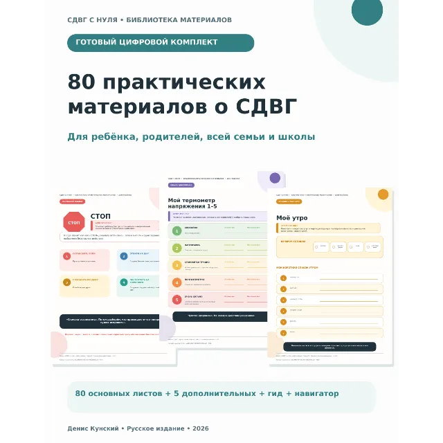 СДВГ с нуля 80 практических материалов A4 для семьи и школы