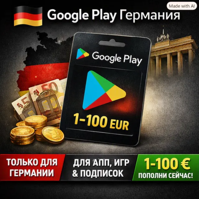 🇩🇪 Google Play Германия | Подарочная карта 1–100 EUR | 🎮 Приложения • Игры • Мгнов
