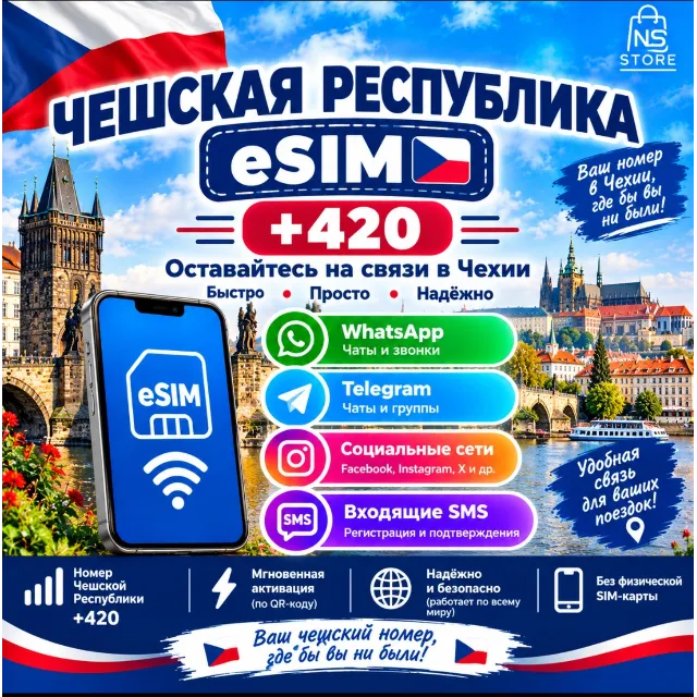 Чешская Республика eSIM +420 Номер телефона для Прием SMS