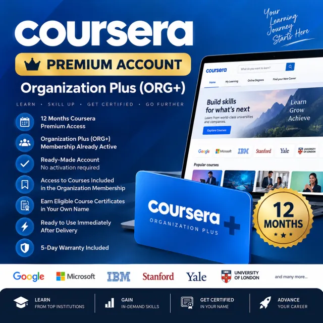 Coursera Premium 12 Months Org Plus Account Certificates