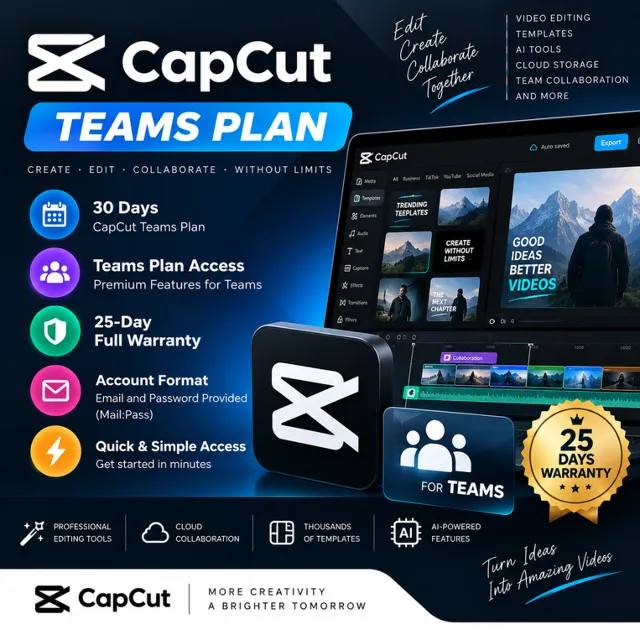CapCut Teams Plan 30 Days Pro Account Mail Pass