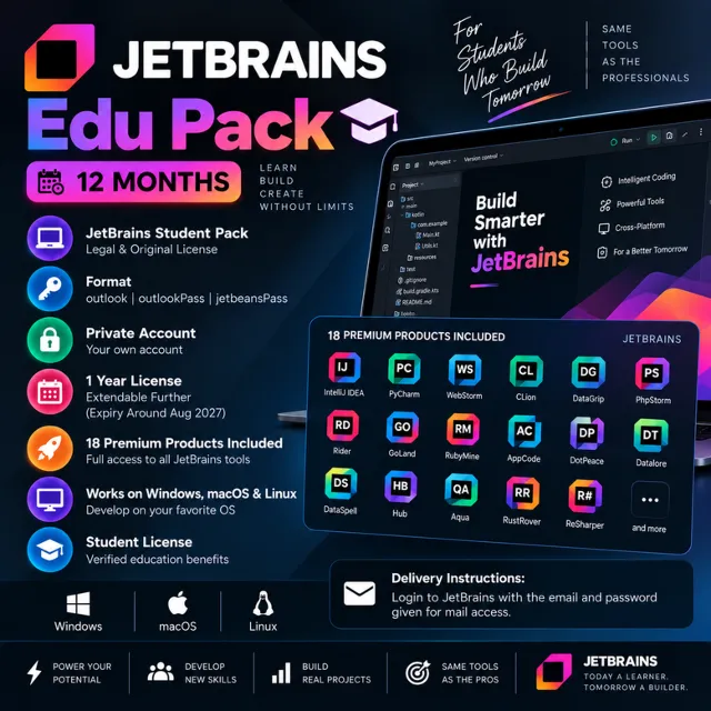 JetBrains Student Pack 1 Year License 18 Products Included