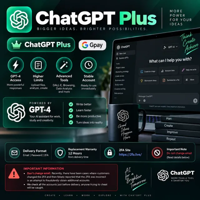 ChatGPT Plus Gpay Stable Account 12H Warranty Fast Access