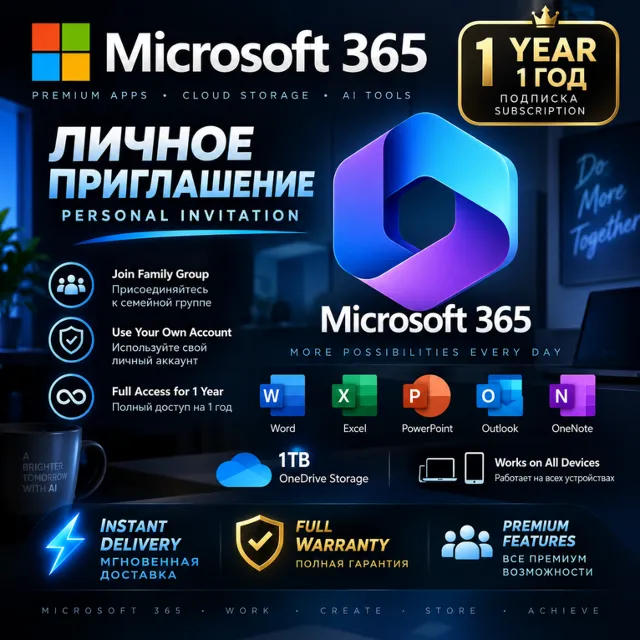MICROSOFT 365 | 1 ГОД | ПЕРСОНАЛЬНОЕ ПРИГЛАШЕНИЕ | МГНОВЕННАЯ ДОСТАВКА | ПОЛНАЯ ГАРАН