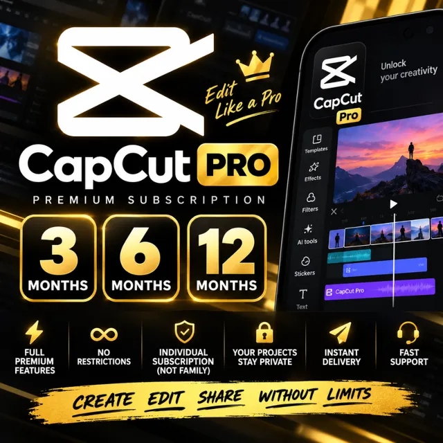 CAPCUT PRO | ИНДИВИДУАЛЬНАЯ ПОДПИСКА | 3/6/12 м