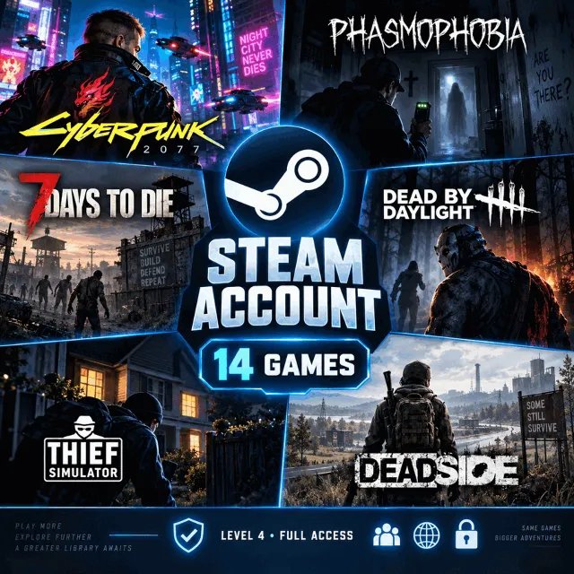 [14in1] / STEAM ACCOUNT | CYBERPUNK 2077 | PHASMOPHOBIA | 7 DAYS TO DIE | DEAD BY DAY
