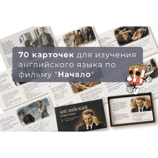 70 карточек для изучения английского языка по фильму  "Начало"
