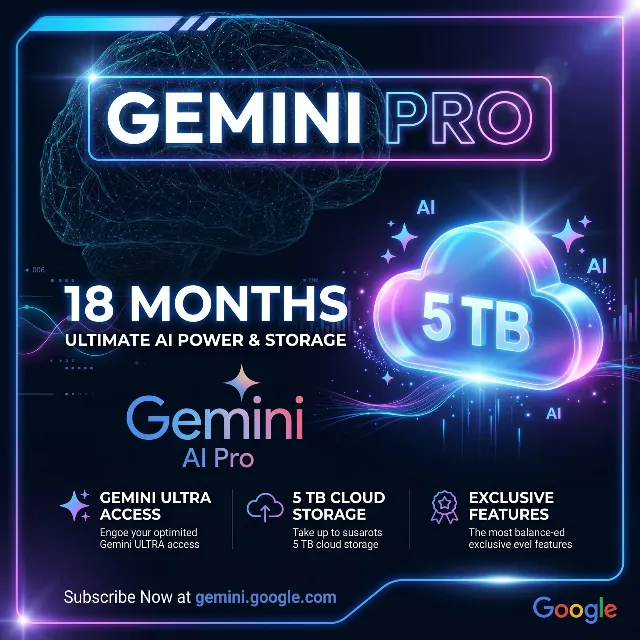 Google Gemini AI Pro 6 Мес + 5 TB Облако | Без Входа | Без Карты (JIO OFFER)