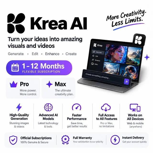 Krea AI — подписка на 1–12 месяцев (Pro/Max) / Официальная подписка / Полная гарантия
