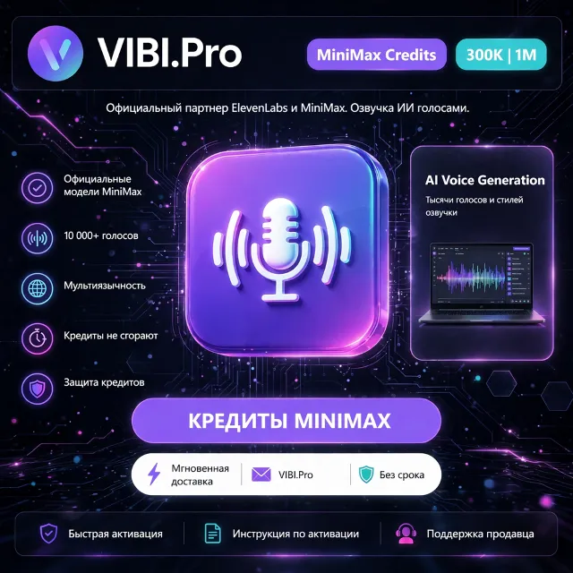 MiniMax VIBI.Pro Кредиты | 300K / 1M | Redeem Code | AI Voice