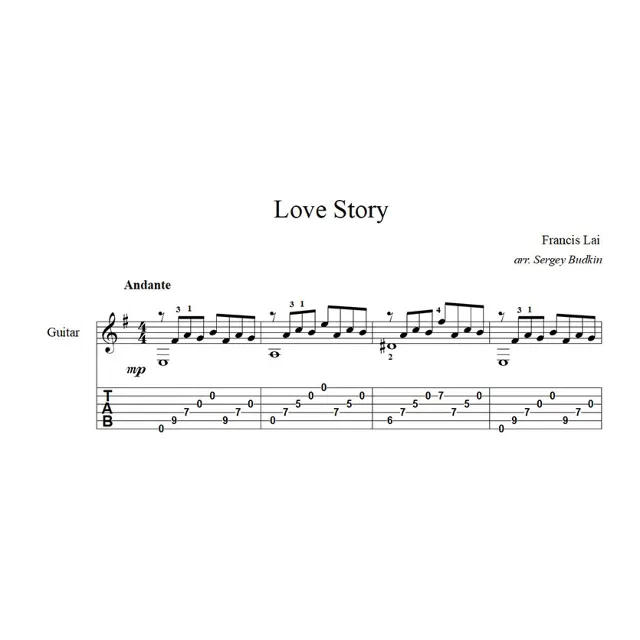 Love Story (Френсис Лей) ноты для гитары
