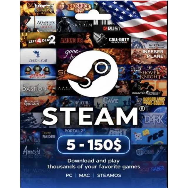 СТИМ КАРТЫ США STEAM КОД ПОПОЛНЕНИЯ 5-150 USD