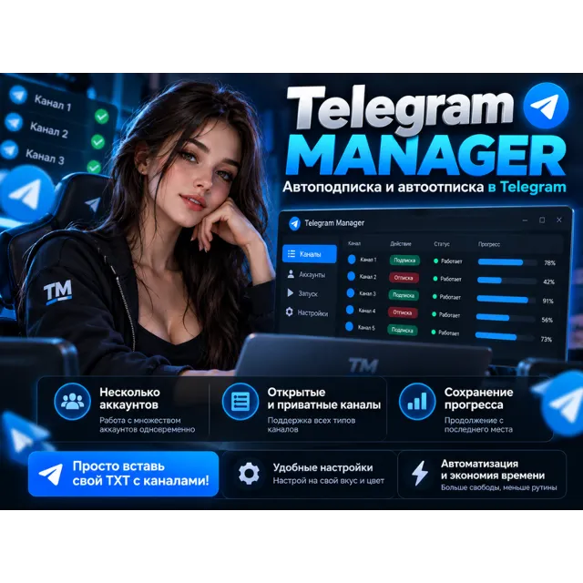 Telegram Manager — Автоматическая подписка на каналы, даже приватные 7 дней