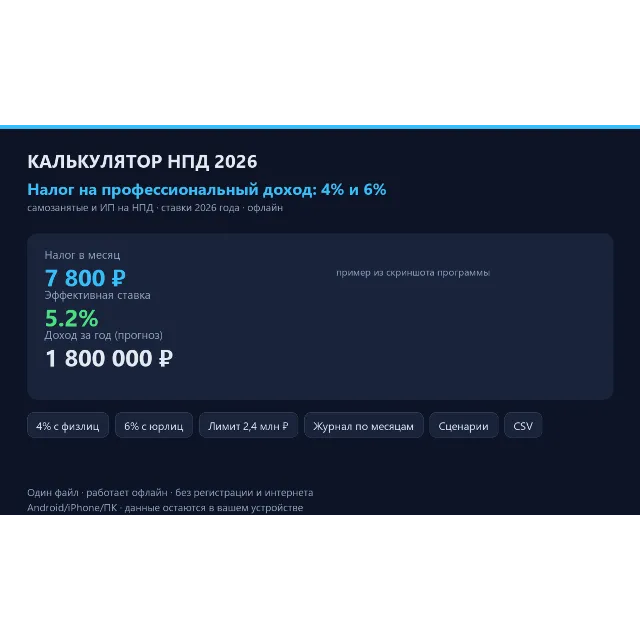 Калькулятор налога на профессиональный доход (НПД) 2026: самозанятый и ИП на НПД