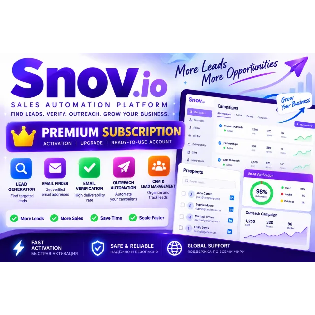 Snov.io Premium | Подписка | Готовый аккаунт | Поиск клиентов и Email | Cold Outreach