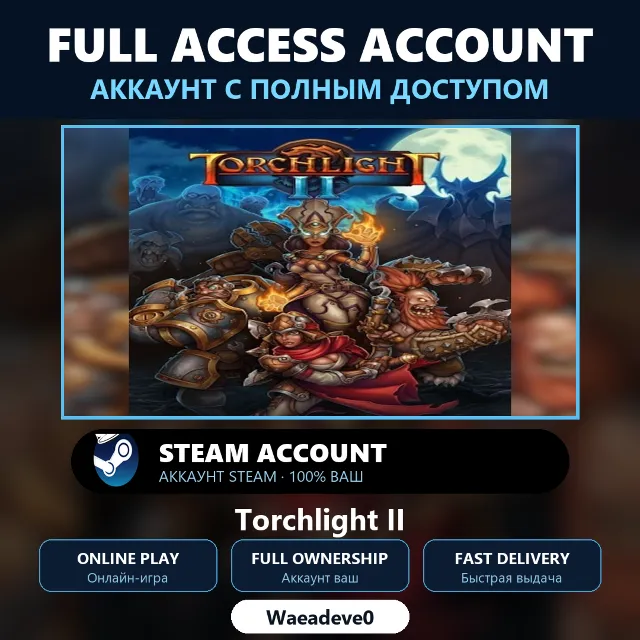 Torchlight II - аккаунт Steam с ПОЛНЫМ ДОСТУПОМ | Аккаунт ваш | Онлайн